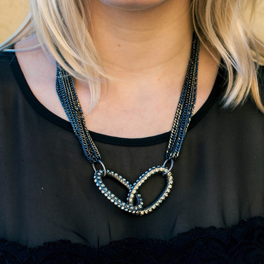 Unique Oval Gunmetal & Crystal necklace